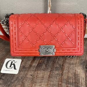CHANEL Wild Stitch Old Medium Boy Bag Orange Red Caviar Leather – Excellent